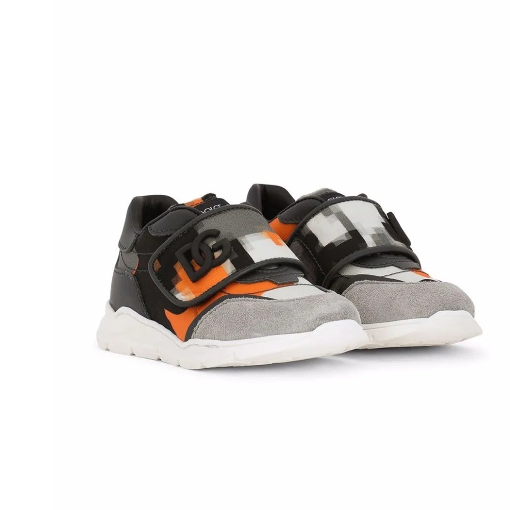 Dolce & Gabbana Gray and Orange Sneakers with Velcro Closure